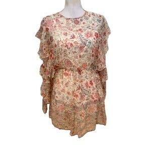 Nwot Leonie feminine sheer pink floral ruffle long sleeve mini dress slip 6